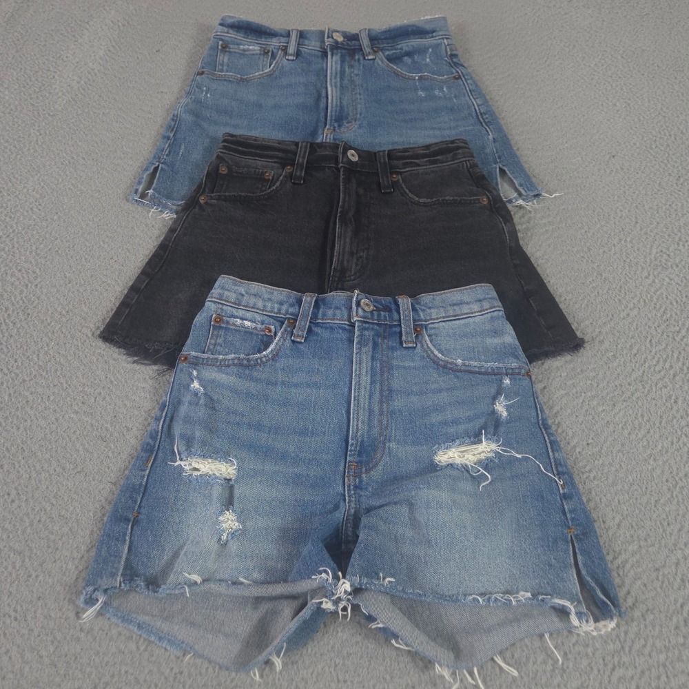 LOT OF 3 Abercrombie & Fitch Shorts Womens 24/00 Mom 90s Relaxed Cutoff Denim